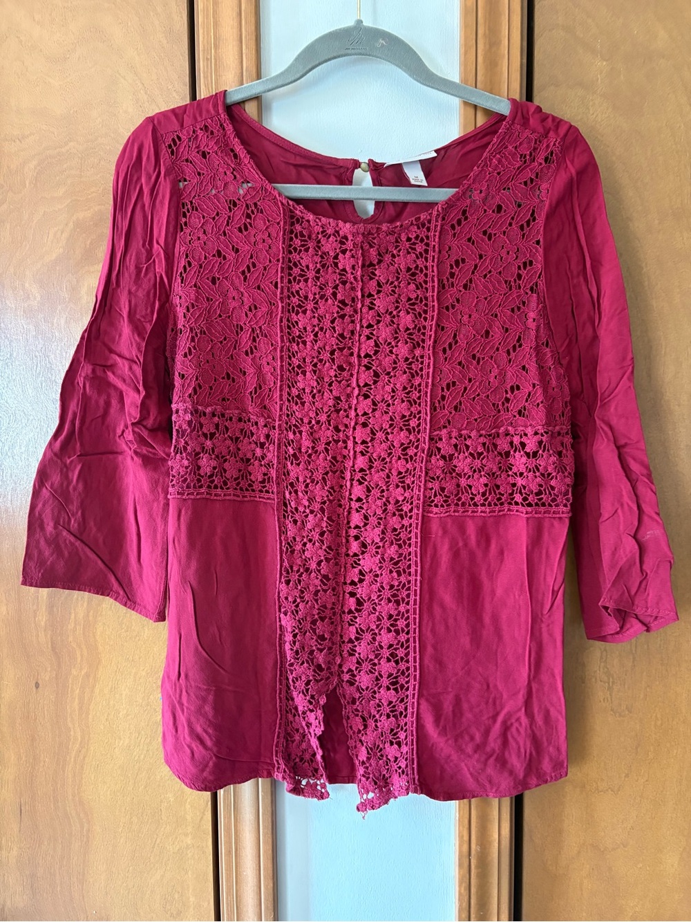 Lace Panel Blouse in Deep Berry Pink